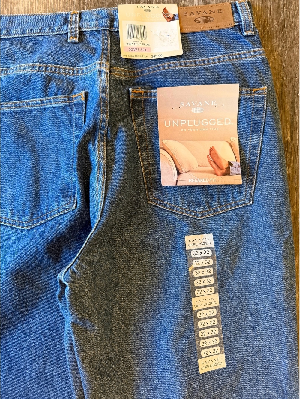 Savane Unplugged Men’s Relaxed Fit Jeans 32x32 True Blue NWT Vintage Denim